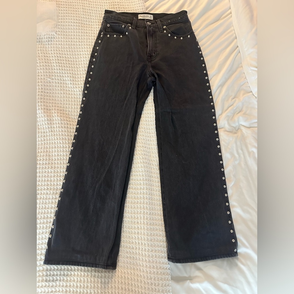 Abercrombie & Fitch Black Straight Leg Jeans with Silver Studs